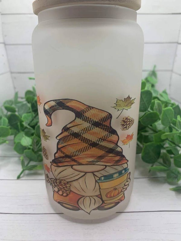 Fall gnome wrap 16oz frosted glass