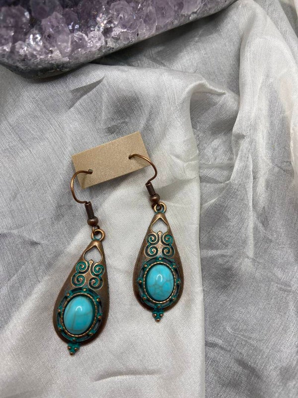 Boucles turquoise et bronze forme goutte