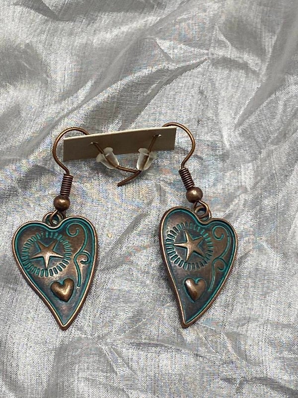 Boucles cœur bronze et turquoise