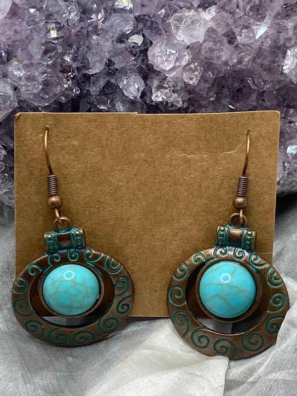 Boucles rondes turquoises et bronze