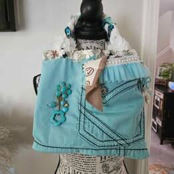 Upcycled Handbag 11x10 inches (MADE from Rock Revival shorts)