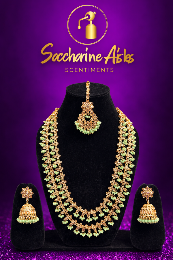 Sakina long necklace with earrings and tikka