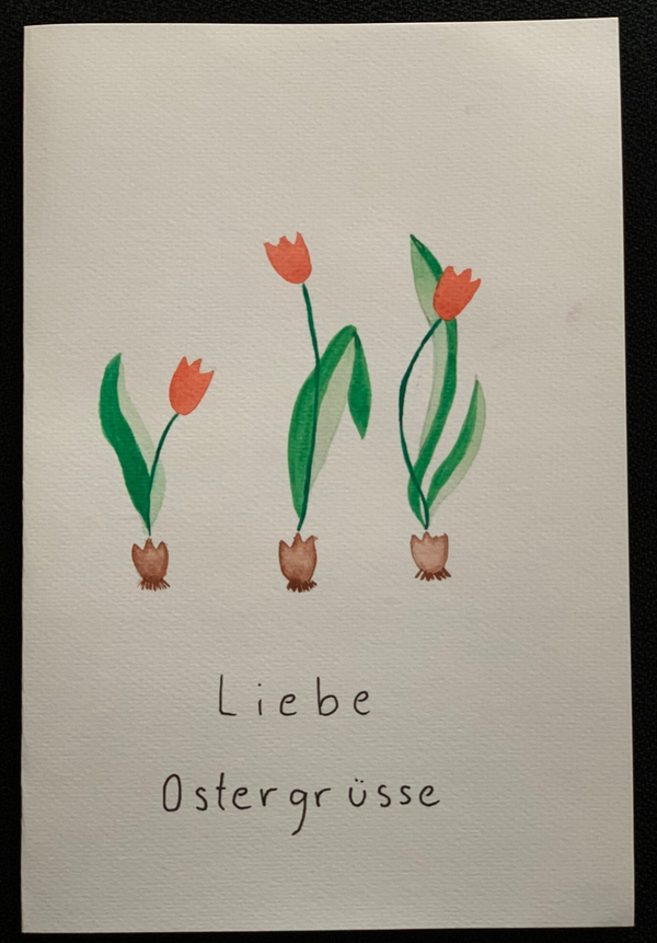 Osterkarte, Tulpengarten 16cm x 24cm, linksbündig gefaltet