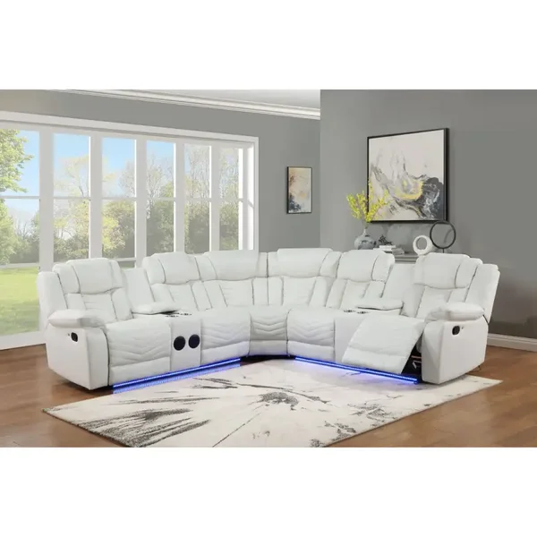 Lucky Charm LED Recliner Sectional (White)