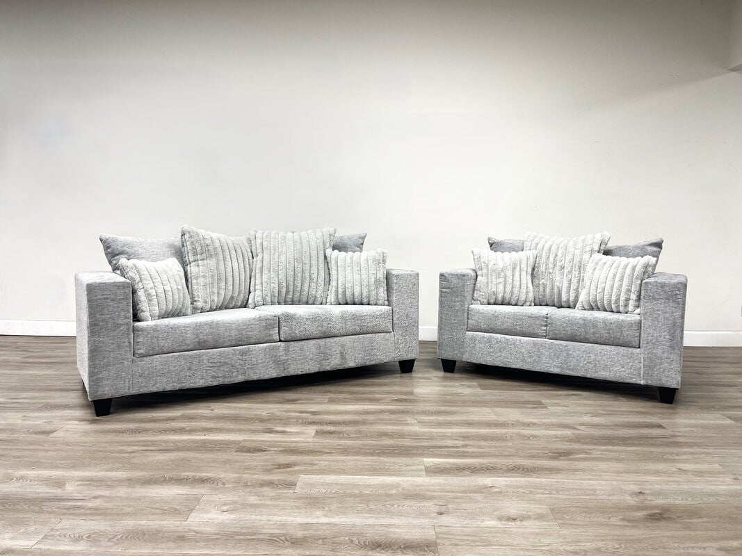 2PC-GRAY Sofa and Loveseat Set)