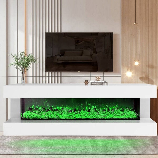 A85 TV STAND W/FIREPLACE (WHITE)