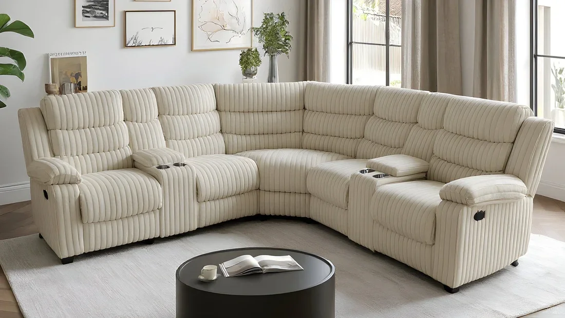 Calantha Recliner Sectional in an elegant cream