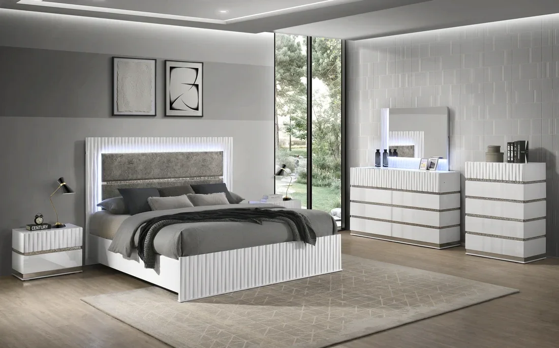 Bedroom Set Contemporary Sophistication and Cool Illumination