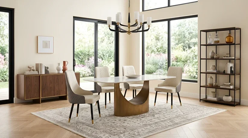 D1576 Roxy (White/Bronze) Dining Table Set