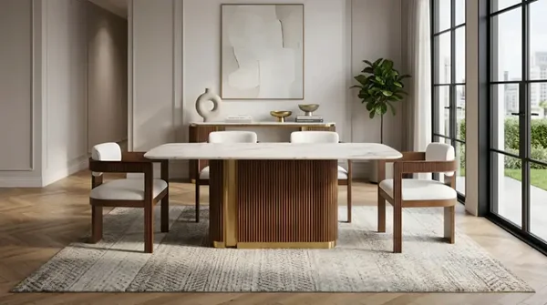 D1580 Valente (White/Walnut) Dining Set