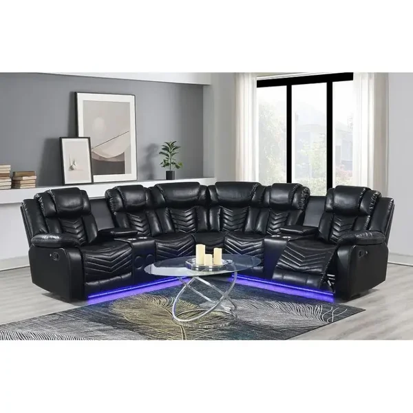 Lucky Charm LED Power Recliner Sectional (Black)