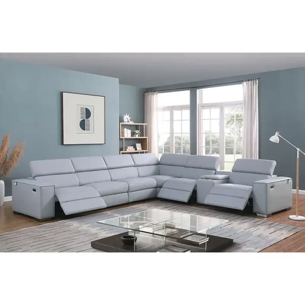 Picasso 7pcs Recliner Sectional Light Blue (3 Power)