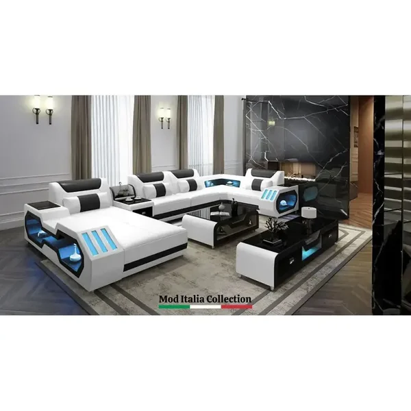 Matrix White/Black Italian Leather sectional