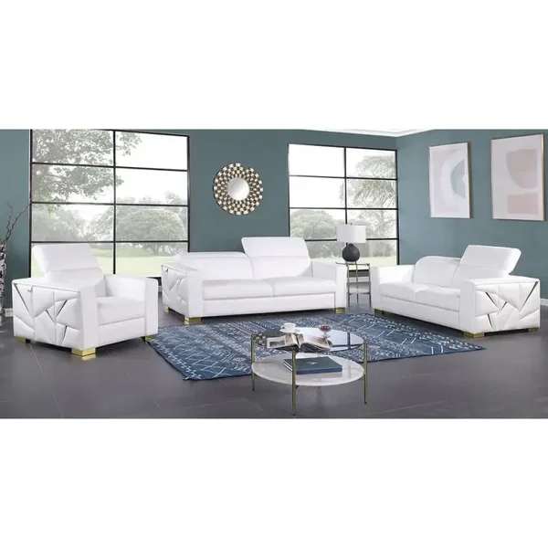 White With Gold Accent Italian Leather set