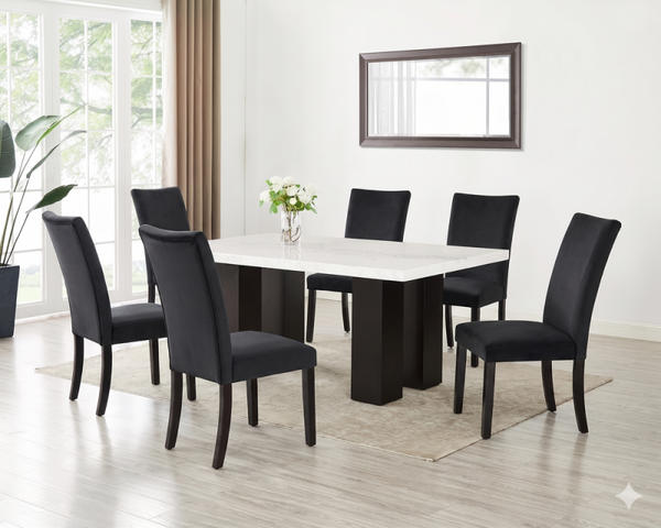Finland Black - (GENUINE MARBLE) Table & 6-Chairs