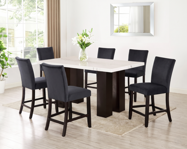 Finley Black - (GENUINE MARBLE) Counter Height Table & 6 Chairs