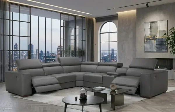 MI-633 Picasso II 7pcs Recliner Sectional Dk. Grey (3 Power)