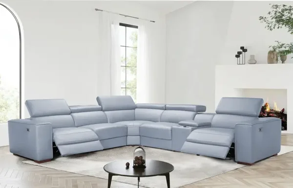 Picasso II 7pcs Recliner Sectional Lt. Blue (3 Power)