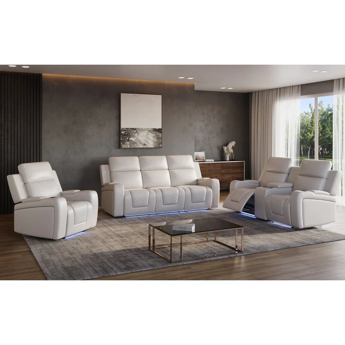 Bomer (White) Power Recliner Set