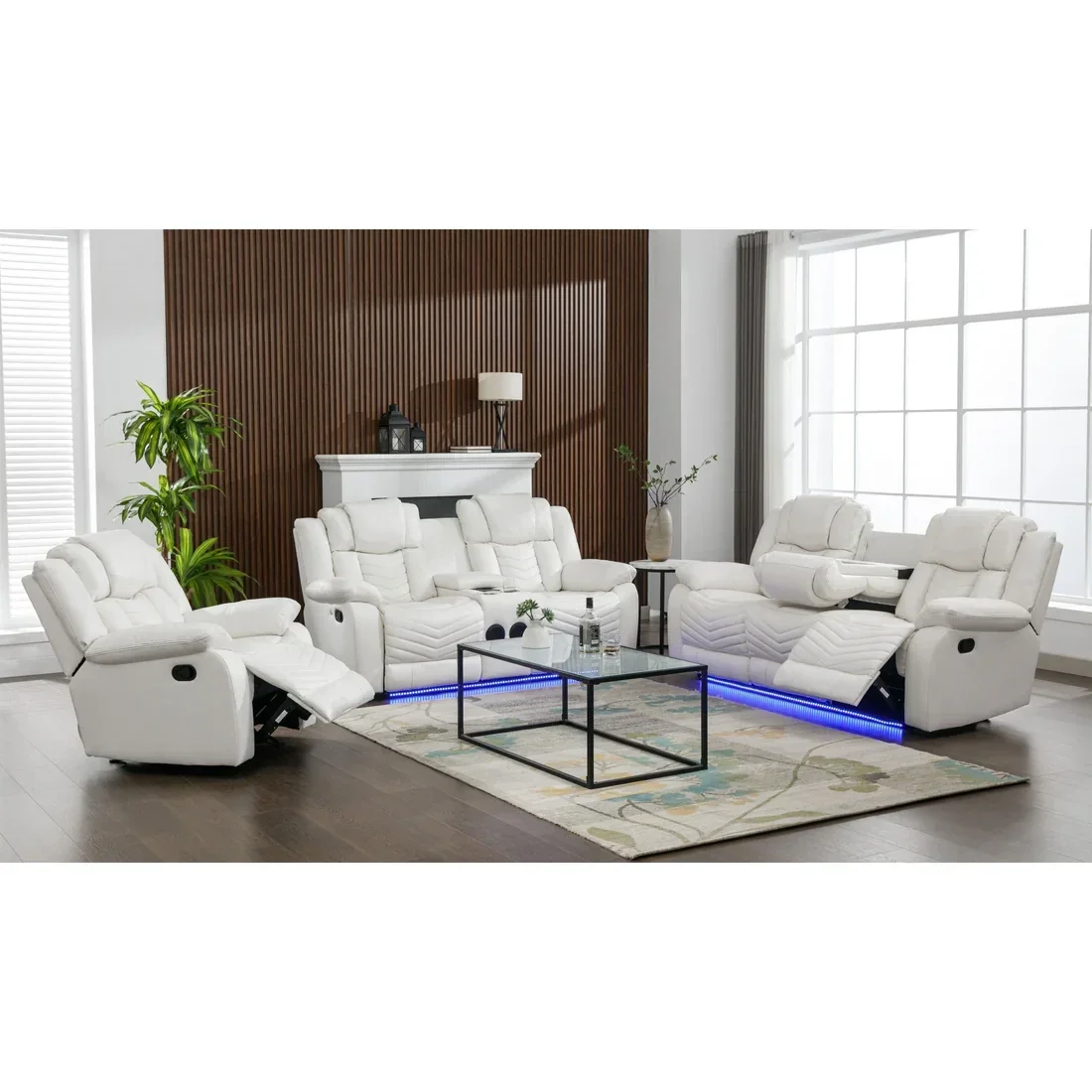 Lucky Charm (White) Led Recliner Set