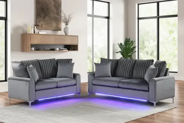 Celina Charcoal - 2PC Sofa & Loveseat Set(LED LIGHTS)