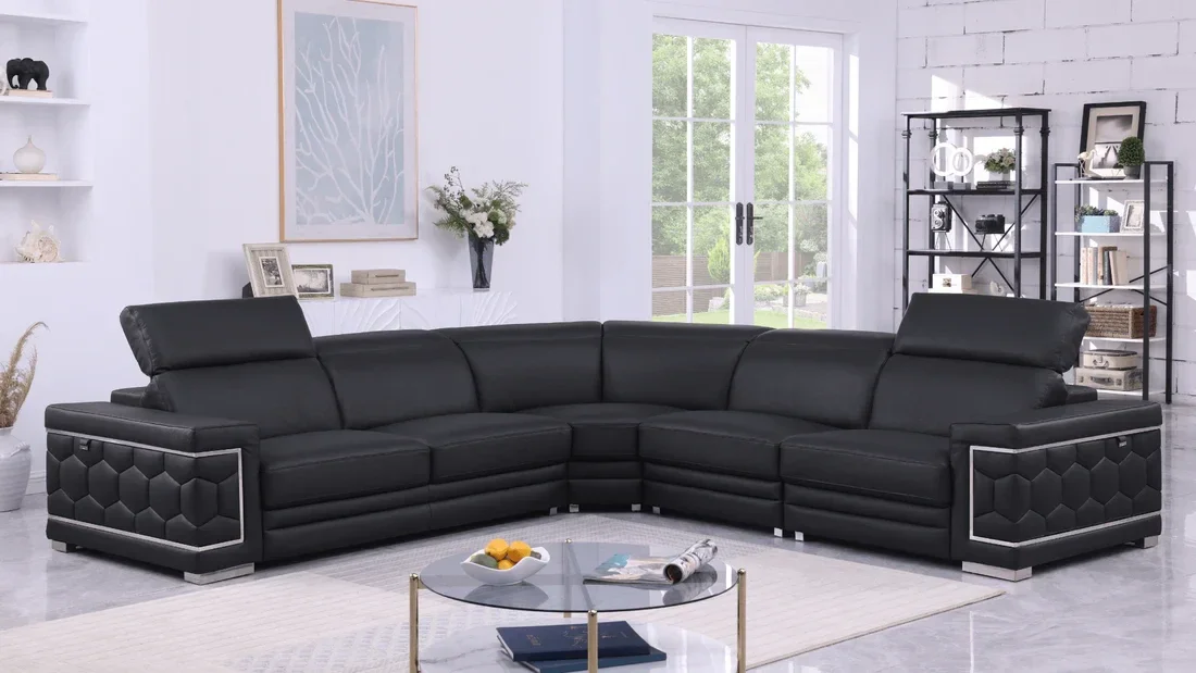 Black Luxury Italian Leather Sectional 4pcs