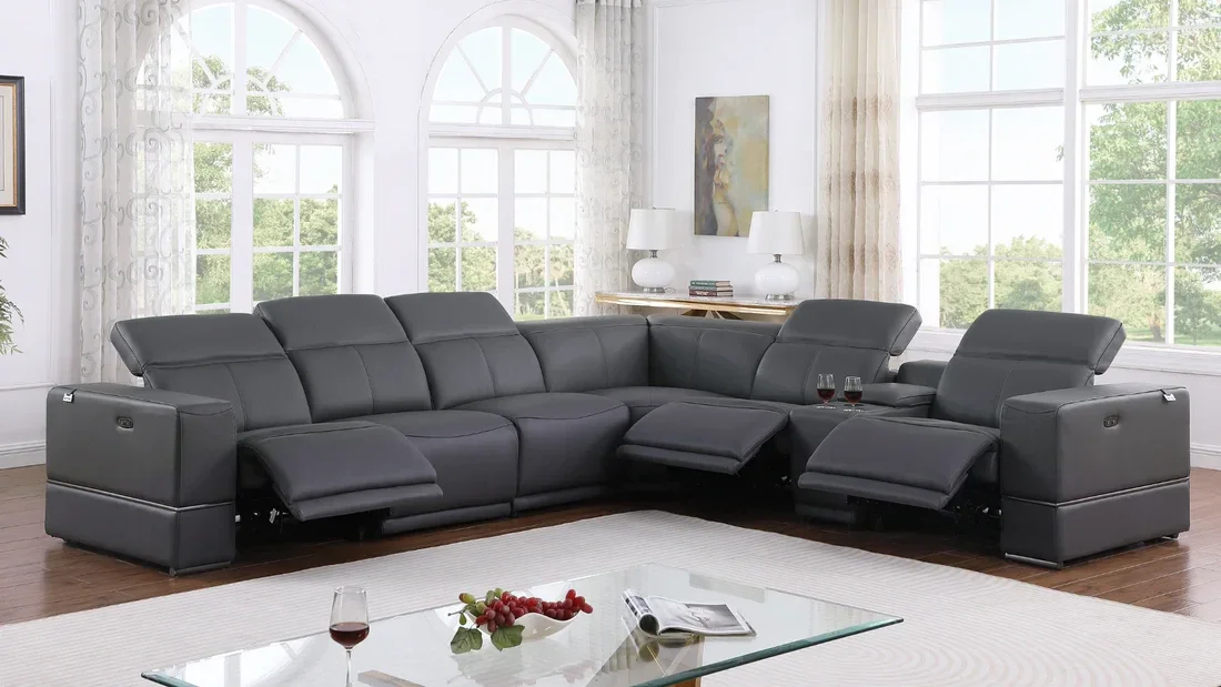 7pcs Luxury Italian Leather  Power Recliner Sectional