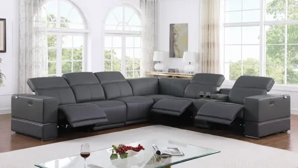 7pcs Luxury Italian Leather  Power Recliner Sectional