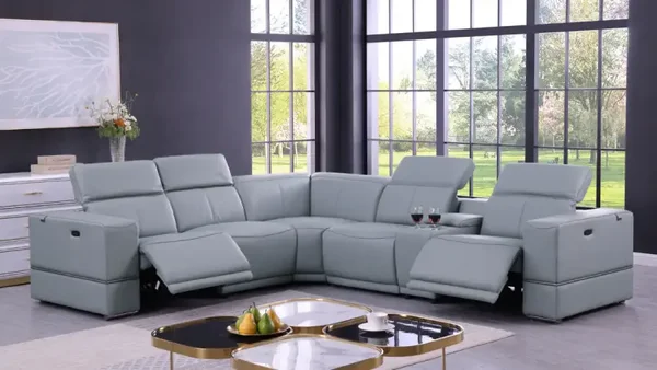 Franco 6pcs Recliner Sectional Light Blue (2 Power)