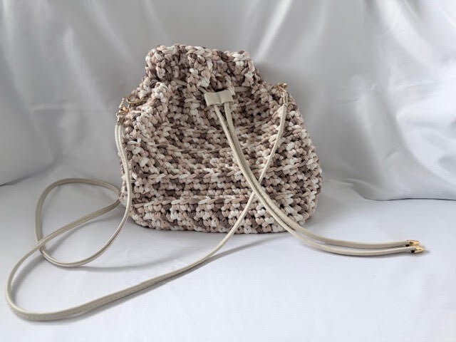 Multi coloured T-Shirt yarn bag.