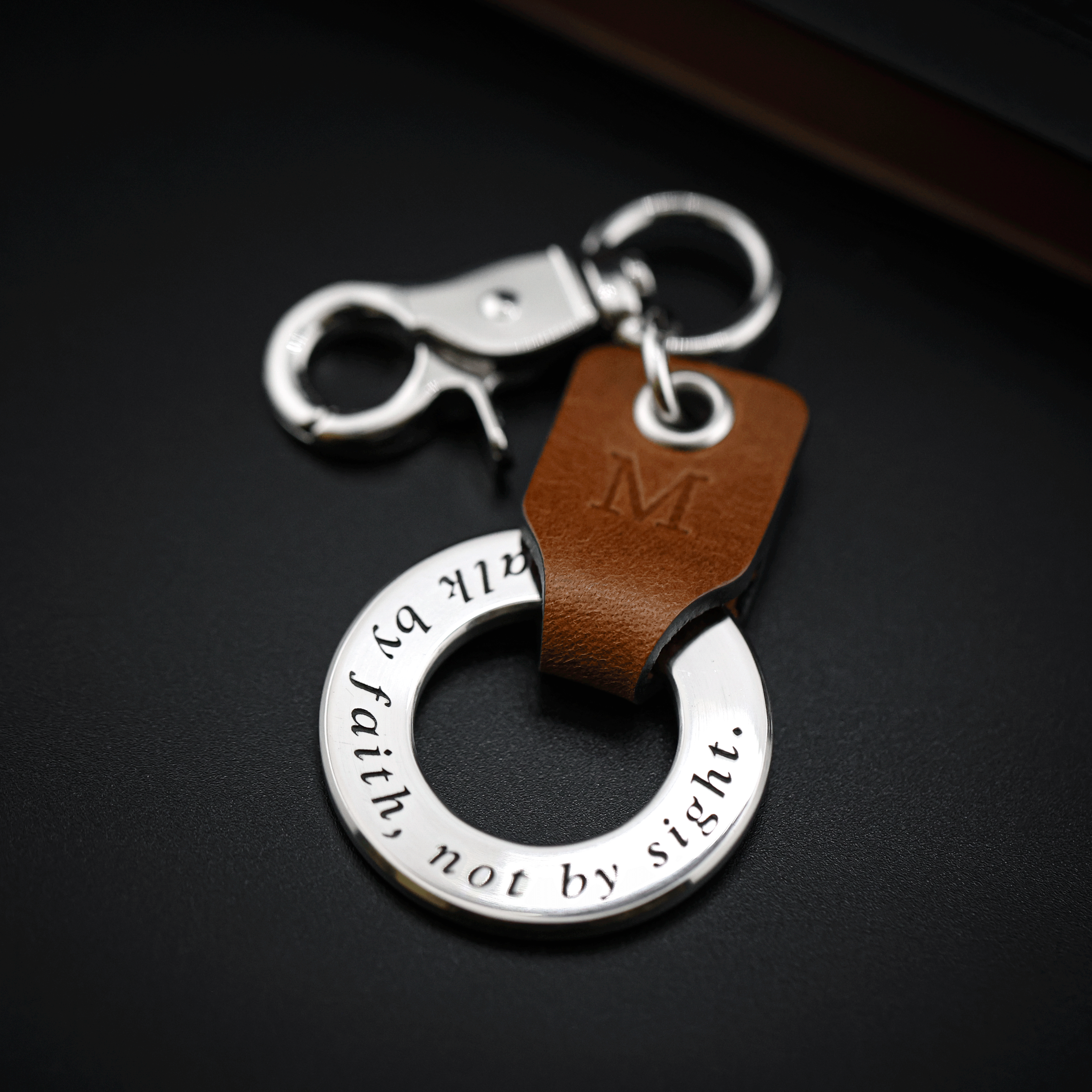 Custom Engraved Keychain with Leather Accent