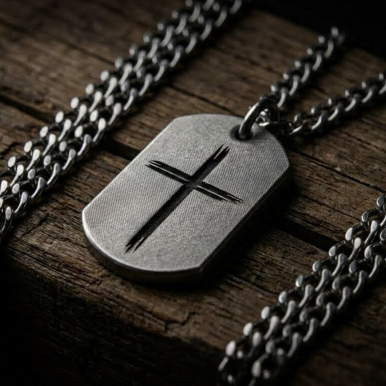 Engraved Stainless Steel Cross Pendant Necklace