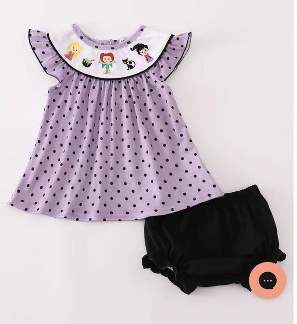 Purple Halloween Dot Witch Bloomer Set 6m