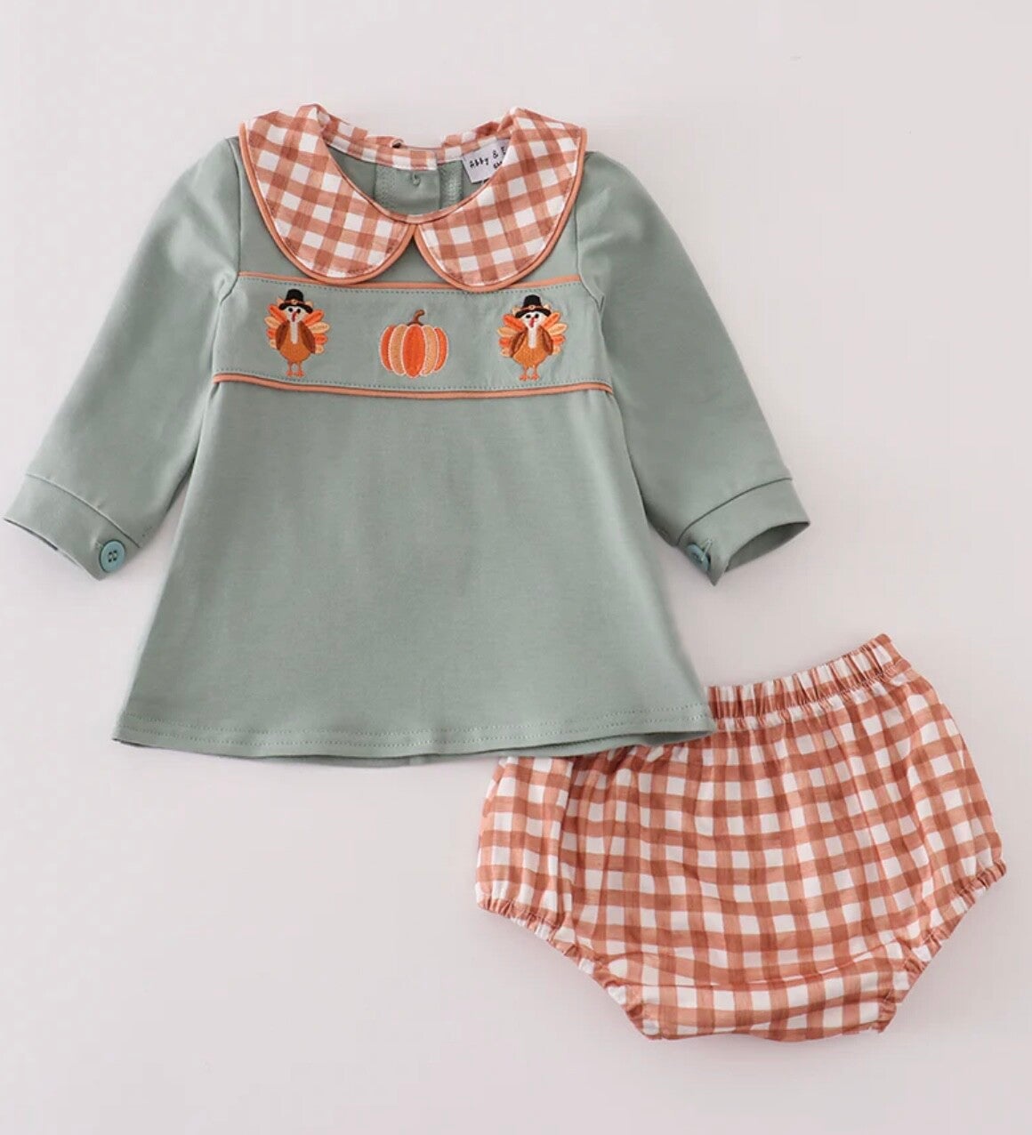 Girls Brown Sage Turkey Bloomer set 12M