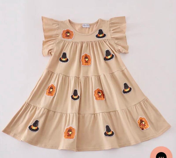 Tan Girls Thanksgiving Sparkle Dress 5
