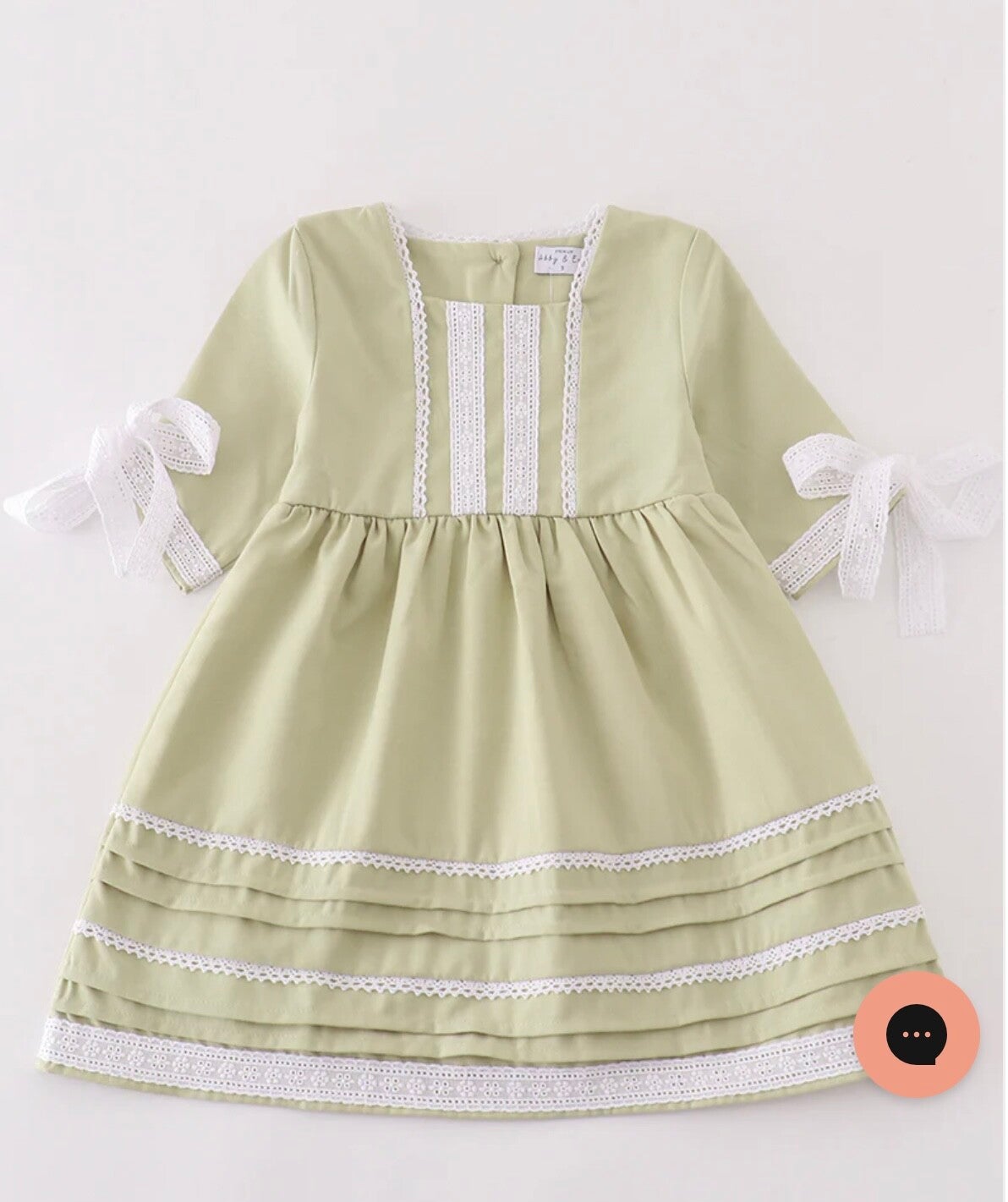 Girls Light Green Dress with Ties 7