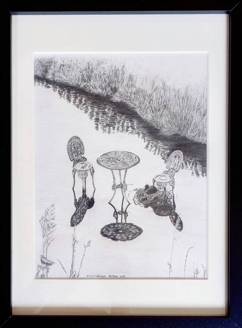 Tekening Terras &quot;aan&quot; het water? Zuidschermer Terras &quot;aan&quot; het water? Zuidschermer 2021 26x20cm. 