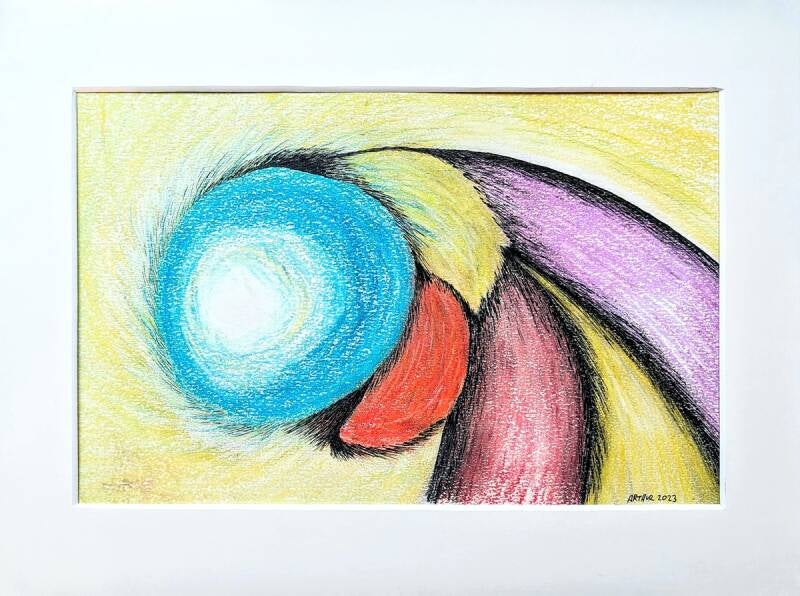 Geen titel, 32x20cm. 2023 pastel met kleurpotlood en inkt