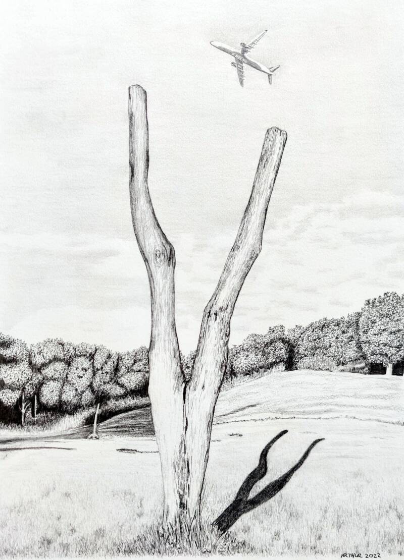 Potloodtekening Maalwater Heiloo. Dit beeld wekte heel veel gedachtes in mij op. 27x38cm. 2022