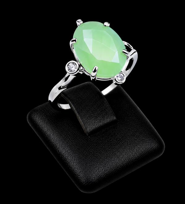 Bague Argent 925 Jade Vert Ovale Impérial