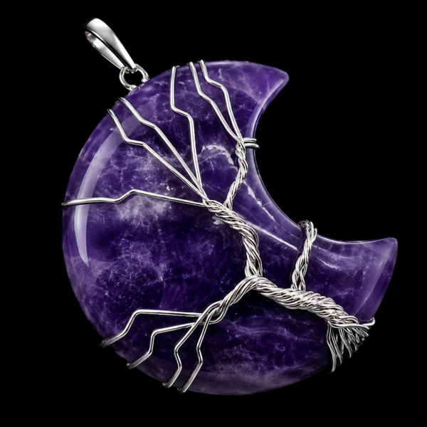 Pendentif Lune Arbre de Vie - Améthyste 3.5cm