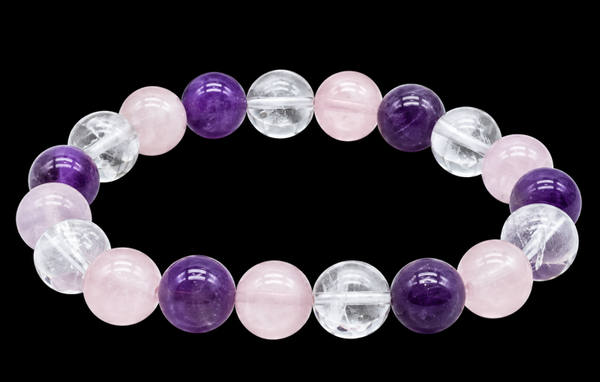 Bracelet Améthyste, Cristal, Quartz Rose perles 10mm