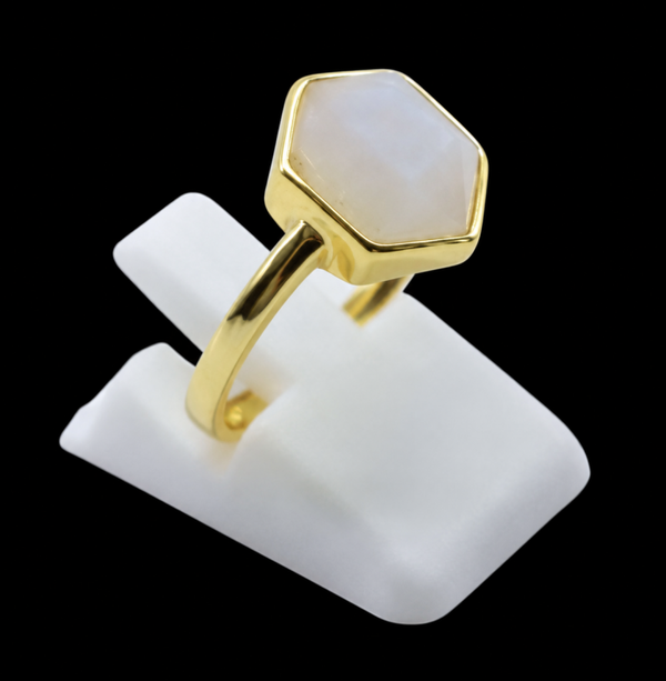 Bague Argent 925 Pierre de Lune Hexagonale