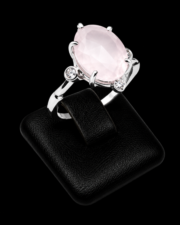 Bague Argent 925 Quartz Rose Ovale Impérial
