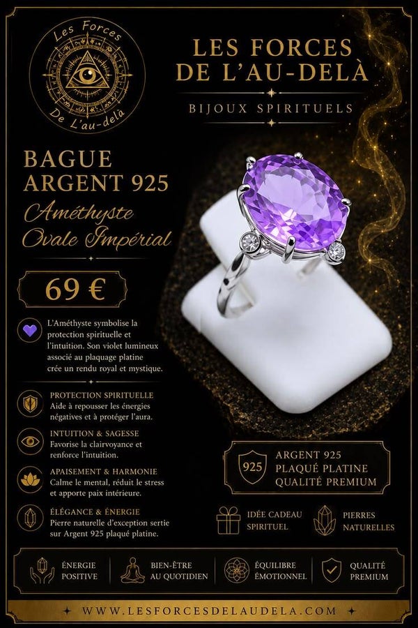 Bague Argent 925 Améthyste Ovale Impérial