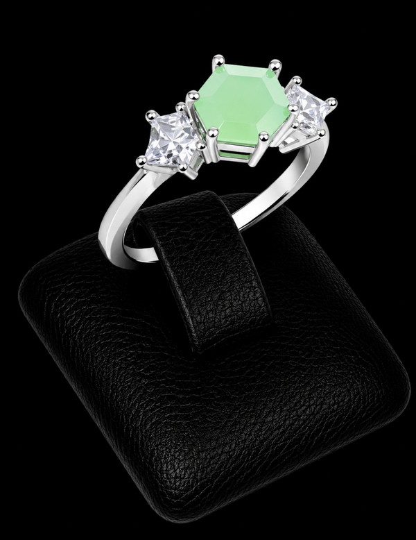 Bague Argent 925 'Flocon d'Argent' - Jade Vert