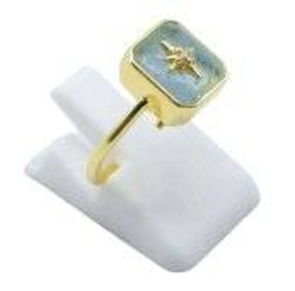 🌊 Bague Argent 925 Aigue-Marine Rectangle + Charme