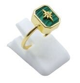 🟢 Bague Argent 925 Malachite Rectangle + Charme