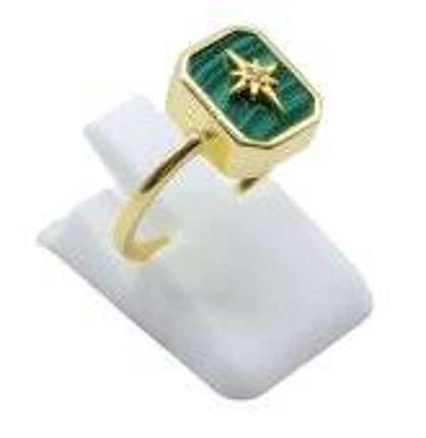 🟢 Bague Argent 925 Malachite Rectangle + Charme
