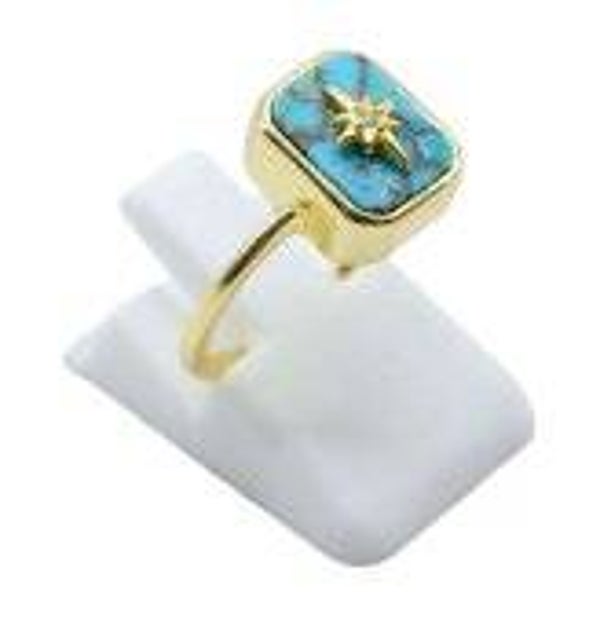 🌊 Bague Argent 925 Turquoise Rectangle + Charme
